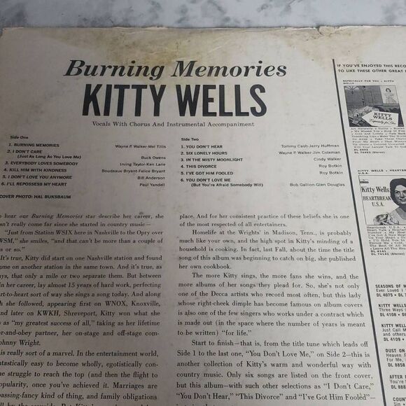 Kitty Wells Burning Memories Vinyl Record - Picture 5 of 12
